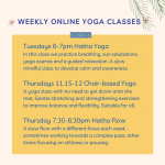 Weekly Yoga classes Aug 21